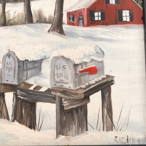 Vintage Oil Painting Landscape Cottage Framed Rustic Farmhouse Art - Picture 2 of 4